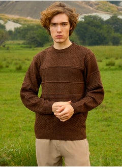Campus Sutra Men's Umber Brown Textured-Knit Pullover Sweater  - Image 2
