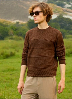 Campus Sutra Men's Umber Brown Textured-Knit Pullover Sweater  - Image 1