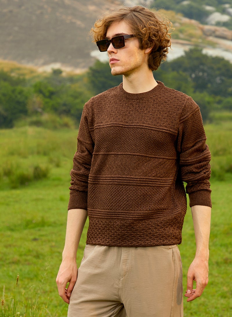 كامبوس سوترا Men's Umber Brown Textured-Knit Pullover Sweater  - Image 1