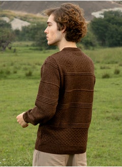 Campus Sutra Men's Umber Brown Textured-Knit Pullover Sweater  - Image 5