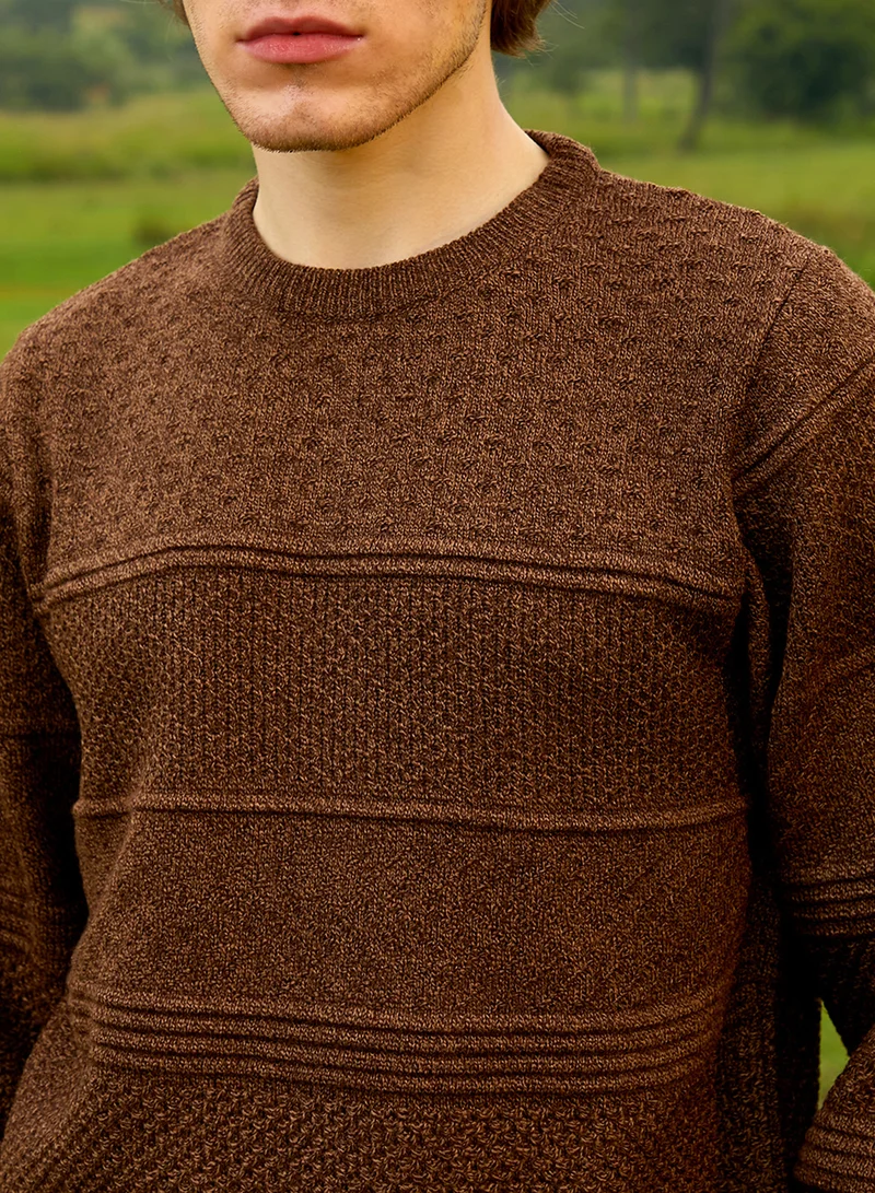 Campus Sutra Men's Umber Brown Textured-Knit Pullover Sweater
