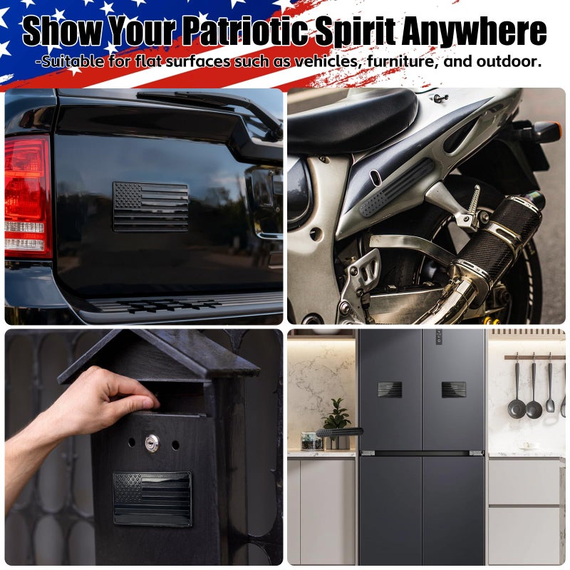 YEVEDUO 3D Metal Black American Flag Decal 4 Pcs, Tire Valve Stem Cap Cover 4Pcs, USA Flag Patriotic Suit for Cars Trucks SUVs Motorcycles Window Fender Accessories and Bikes 5"x3" Stickers - Image 3