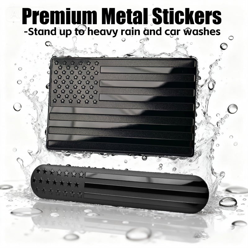 YEVEDUO 3D Metal Black American Flag Decal 4 Pcs, Tire Valve Stem Cap Cover 4Pcs, USA Flag Patriotic Suit for Cars Trucks SUVs Motorcycles Window Fender Accessories and Bikes 5"x3" Stickers - Image 2