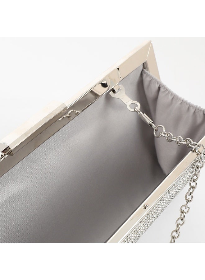 Mr.Joe Glamorous Silver Rhinestone Hardcase Clutch with Chain Straps -4167 - Image 4