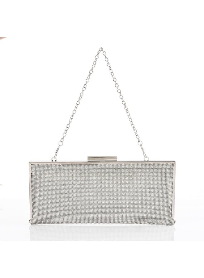 Mr.Joe Glamorous Silver Rhinestone Hardcase Clutch with Chain Straps -4167 - Image 3