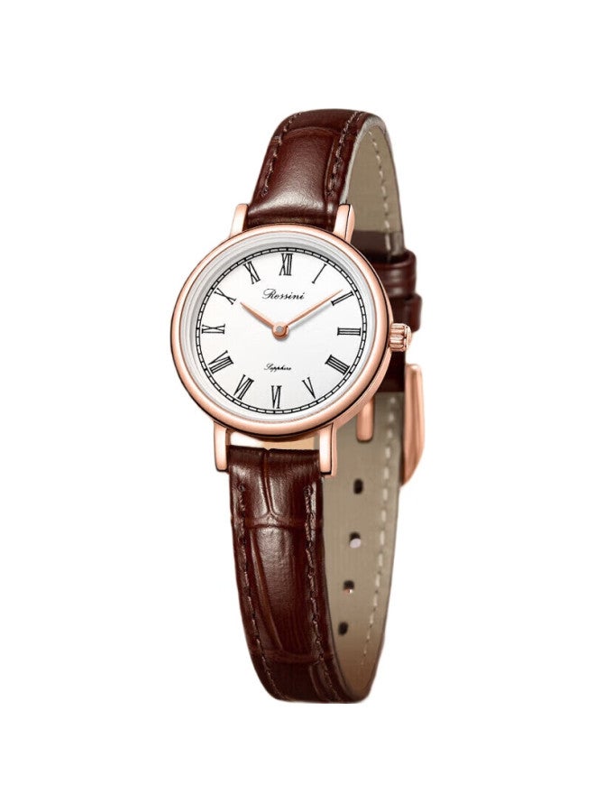 ROSSINI Women'S Quartz Watch 520, Gift For Girlfriend, Small Dial Brown Leather Strap Wristwatch Gift 6230182 - Image 3