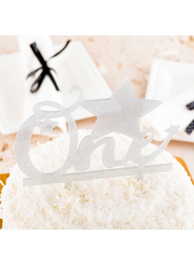 Restaurantware Top Cake One Cake Topper, 1 Piece With Glitter Stars 1st Birthday Cake Topper - Double Sided, For Anniversaries And Parties, Silver Acrylic 1 Cake Topper, Event Supplies - Image 3