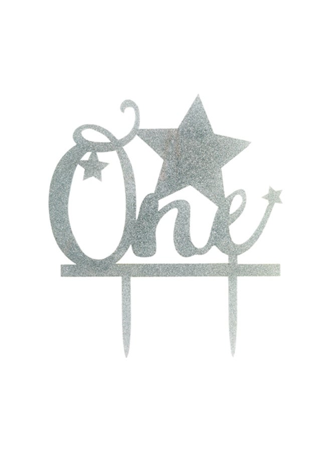 Restaurantware Top Cake One Cake Topper, 1 Piece With Glitter Stars 1st Birthday Cake Topper - Double Sided, For Anniversaries And Parties, Silver Acrylic 1 Cake Topper, Event Supplies - Image 1