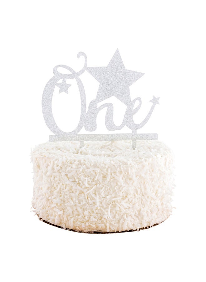 Restaurantware Top Cake One Cake Topper, 1 Piece With Glitter Stars 1st Birthday Cake Topper - Double Sided, For Anniversaries And Parties, Silver Acrylic 1 Cake Topper, Event Supplies - Image 2