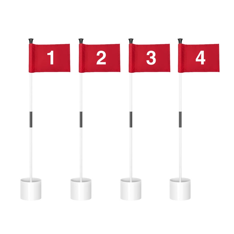 KINGTOP Miniature Golf Flagstick, Practice Putting Green Flags for Yard, Golf Pin Flag Hole Cup Set, 3ft White Flagpole, Indoor | Outdoor, Red Flag Numbered #1 2 3 4, 4-Pack - Image 1