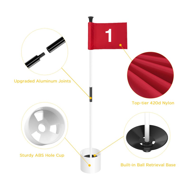 KINGTOP Miniature Golf Flagstick, Practice Putting Green Flags for Yard, Golf Pin Flag Hole Cup Set, 3ft White Flagpole, Indoor | Outdoor, Red Flag Numbered #1 2 3 4, 4-Pack - Image 2