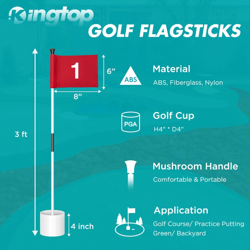 KINGTOP Miniature Golf Flagstick, Practice Putting Green Flags for Yard, Golf Pin Flag Hole Cup Set, 3ft White Flagpole, Indoor | Outdoor, Red Flag Numbered #1 2 3 4, 4-Pack - Image 4