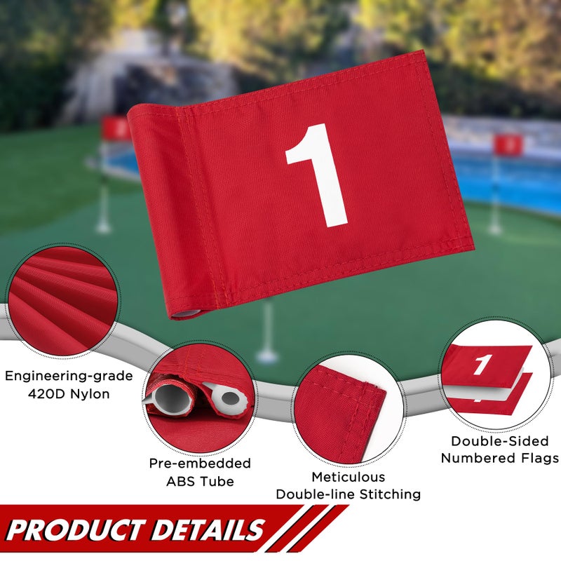 KINGTOP Miniature Golf Flagstick, Practice Putting Green Flags for Yard, Golf Pin Flag Hole Cup Set, 3ft White Flagpole, Indoor | Outdoor, Red Flag Numbered #1 2 3 4, 4-Pack - Image 5