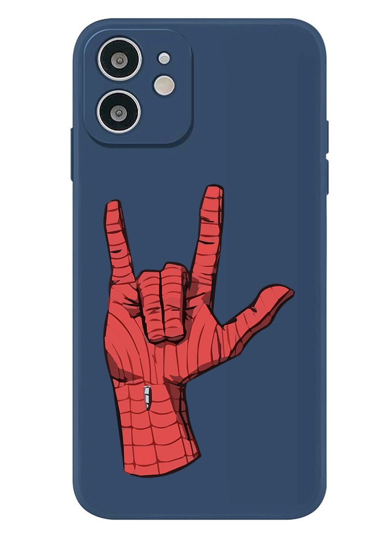 Theodor Protective Slim Fit Case Liquid Silicone Cover with Full Body Protection Anti-Scratch Shockproof Case For iPhone 12 Blue  - Spiderman Hand-01 - Image 1