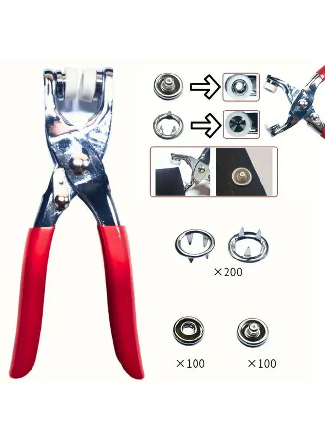 400 Pcs Snap Fasteners Kit with Metal Sewing Buttons Press Studs and Installation Pliers Red Handle for Jackets Jeans Garment Repair and Crafting - Image 1