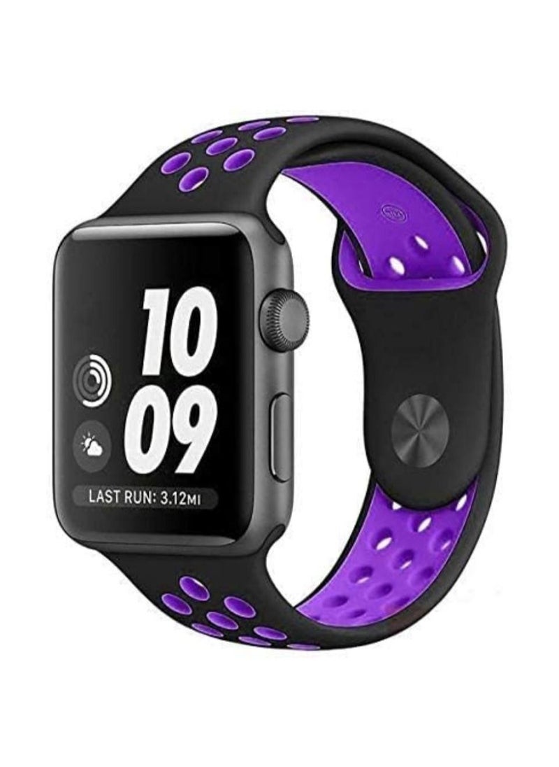 VITION - Sport Band Compatible with Apple Watch Band, Breathable Soft Silicone Replacement Wristband for iWatch Series 7/6/5/4/3/2/1/SE Nike+/Sports Edition (41mm/40mm/38mm,black/purple) - Image 1