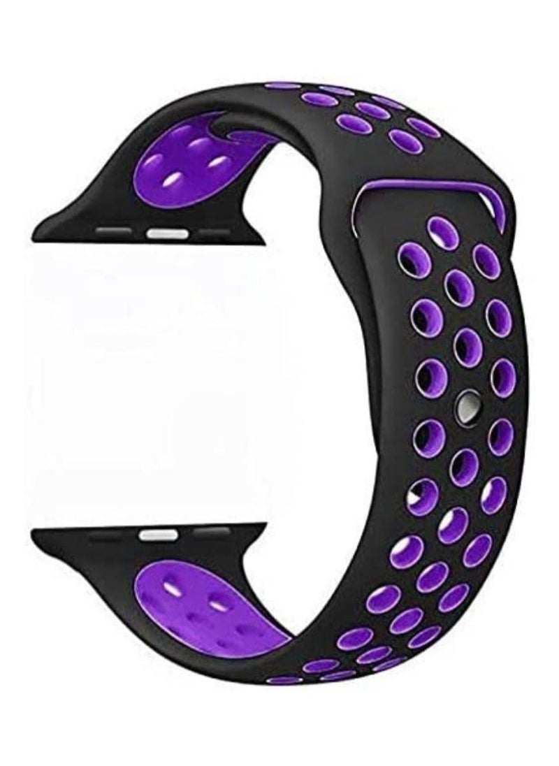 VITION - Sport Band Compatible with Apple Watch Band, Breathable Soft Silicone Replacement Wristband for iWatch Series 7/6/5/4/3/2/1/SE Nike+/Sports Edition (41mm/40mm/38mm,black/purple) - Image 1