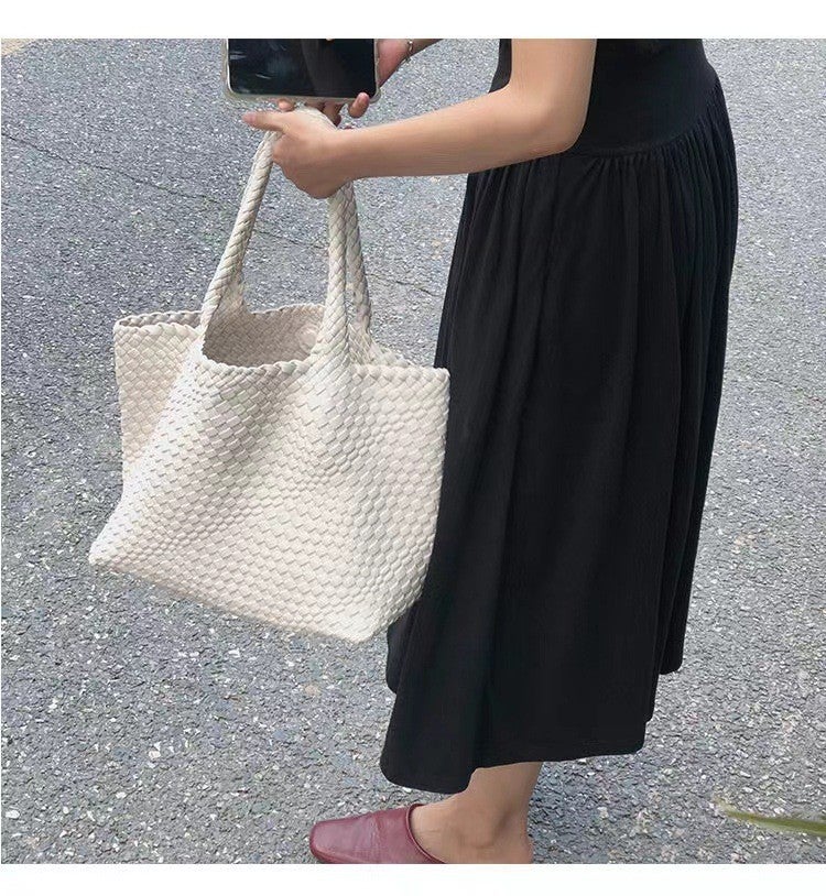 High-Class Large-Capacity Hand-Woven Bag Tote Bag One-Shoulder Bucket Bag Vegetable Basket Bag Tide - Image 1