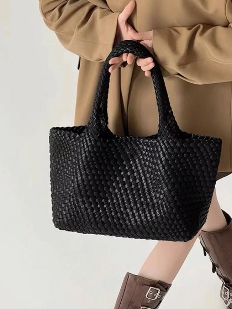 High-Class Large-Capacity Hand-Woven Bag Tote Bag One-Shoulder Bucket Bag Vegetable Basket Bag Tide - Image 4