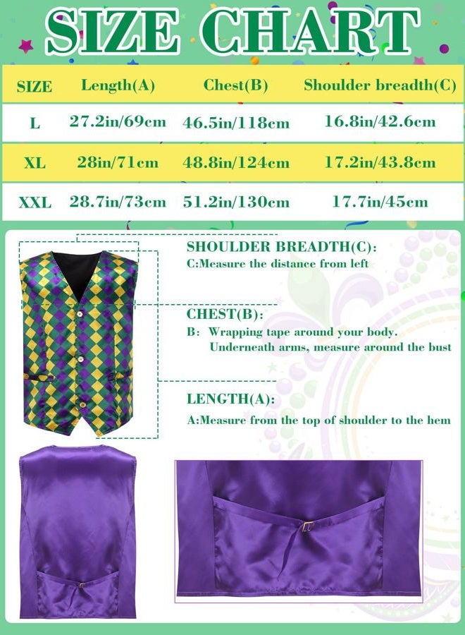 ShinyMatch 4 Pcs Mardi Gras Men's Vest Set Adult Suspenders Sequin Hat Bow Tie Accessory Set for Mardi Gras Carnival Parade - Image 3