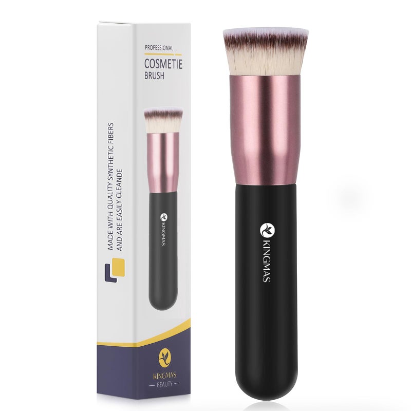 KINGMAS Flat Top Foundation Brush Premium Kabuki Makeup Brush for Liquid Blending Cream PowderBlush Buffing Stippling Face Makeup Tools Black A Flat Top