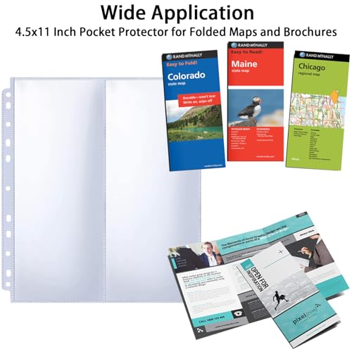 Zofly 30 Pack 60 Pockets 4.5x11” Folded Map Sleeves, Ultra-Clear Brochure Organizer Pages for 3 Ring Binder, Top Loading Map Protector Sleeves - Image 4