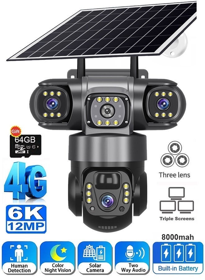 SUPER 5 Solar Camera 4G Sim Outdoor 3 Lens 3 Screen 10X Zoom PIR Human Detect Cameras Waterproof Night Vision CCTV Security Protection - Image 1