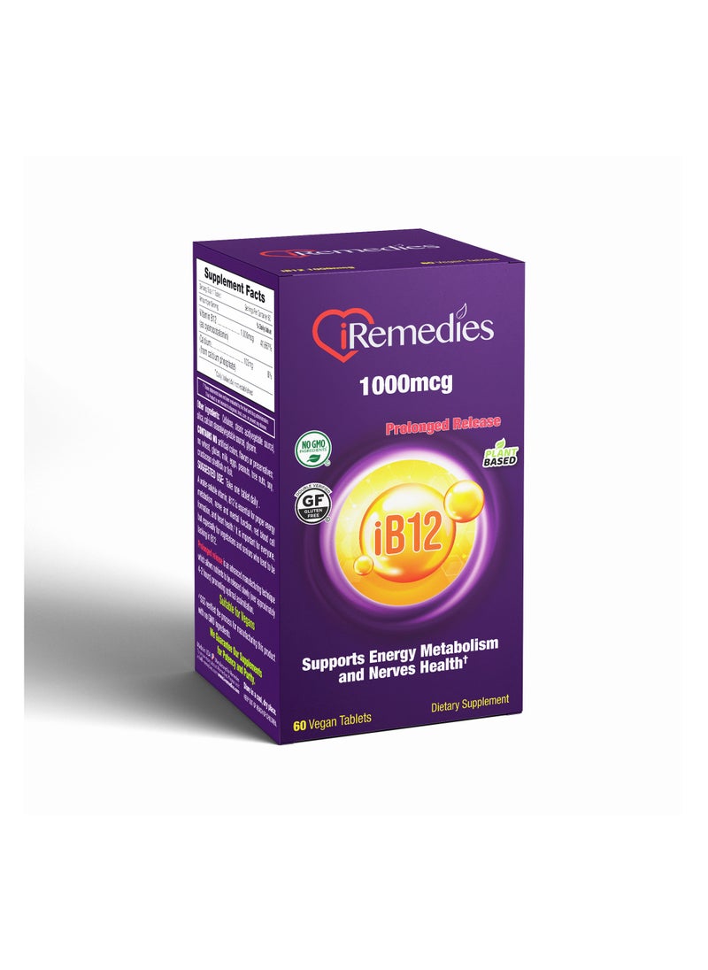 iRemedies iRemedies iB12 1000mcg PR - Prolonged-Release Vitamin B12 for Energy, Nerve Health, and Red Blood Cell Support - 60 Tablets  - Image 3