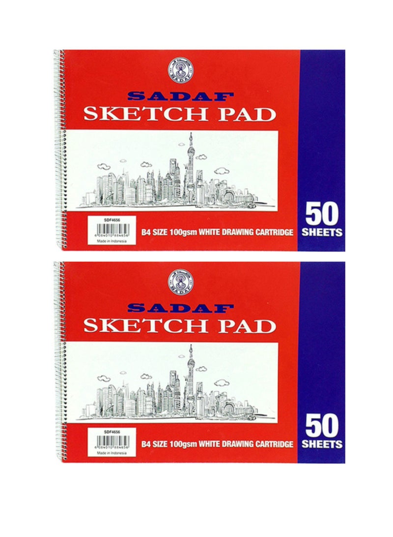 Sadaf Spiral Sketch Pad, B4 Size, White 100 gsm 50 Sheets - Image 1
