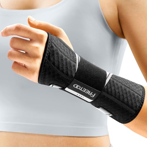 FREETOO Wrist Support Brace Left Hand for Tendonitis, Sprained Wrist, Strain, Pain Relief Wrist Splint for Carpal Tunnel, Arthritis, Wrist Immobilizer Fit Women and Men for Sleeping (S/M, Black/Grey) - Image 1