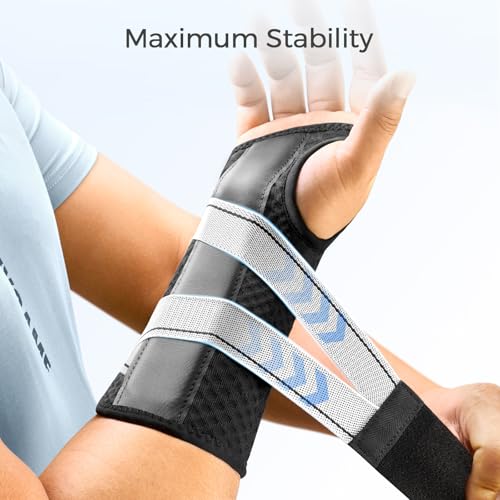 FREETOO Wrist Support Brace Left Hand for Tendonitis, Sprained Wrist, Strain, Pain Relief Wrist Splint for Carpal Tunnel, Arthritis, Wrist Immobilizer Fit Women and Men for Sleeping (S/M, Black/Grey) - Image 3