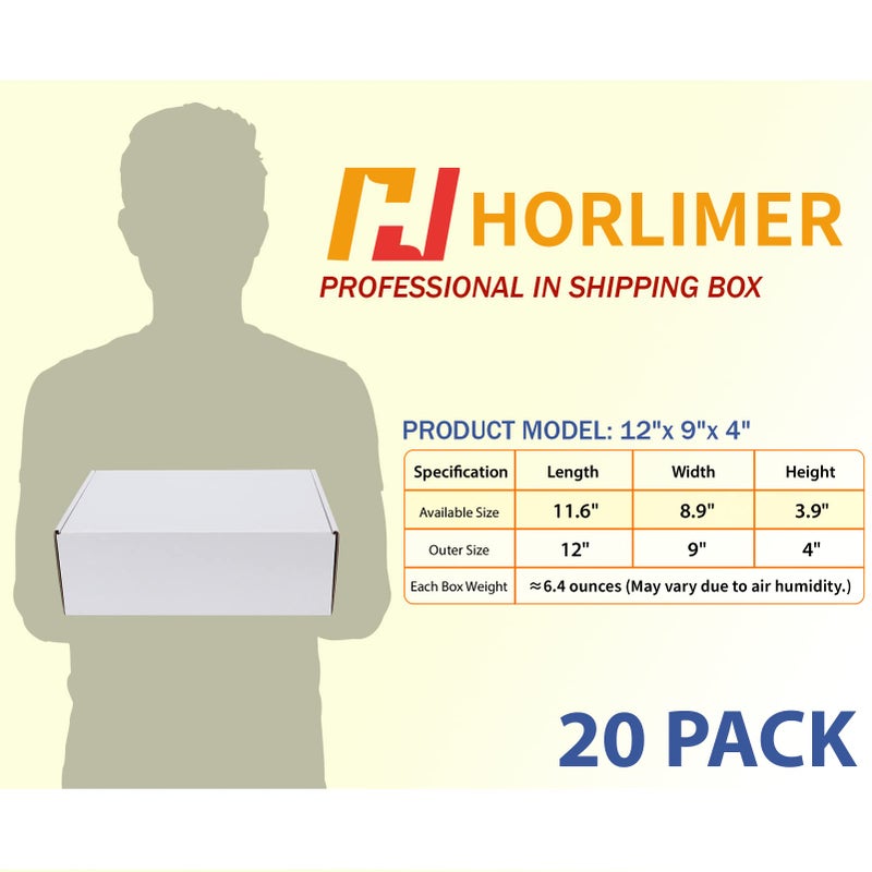 HORLIMER 12x9x4 inches Shipping Boxes Set of 20, White Corrugated Cardboard Box Literature Mailer - Image 2