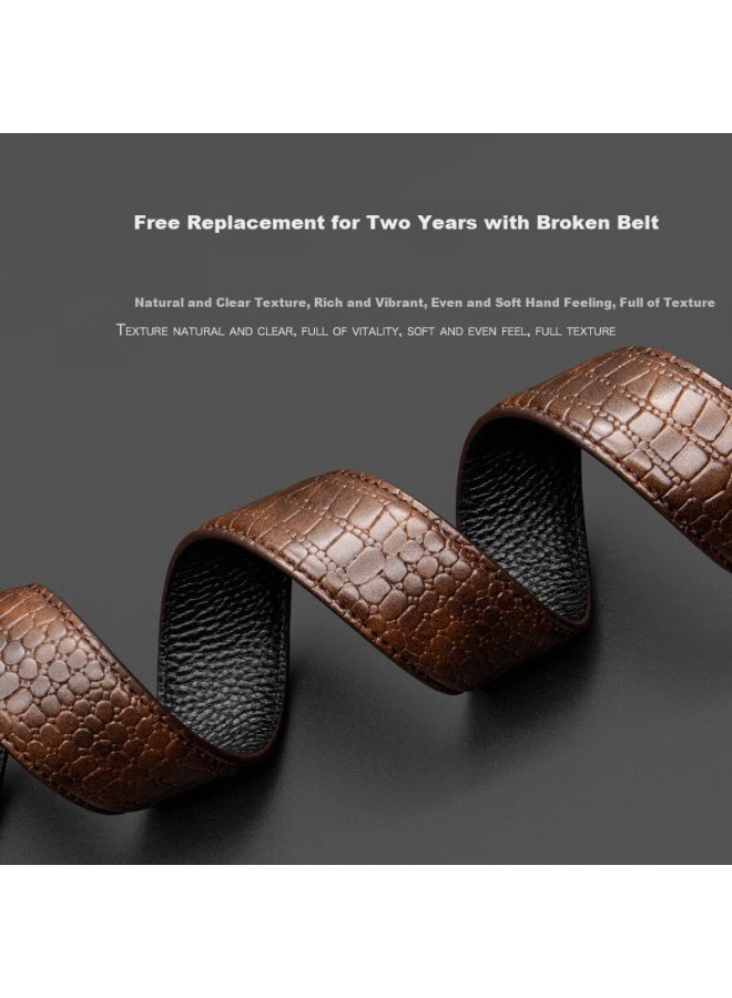 Cow Leather Belt For Men With Automatic Buckle, Gift Box, Business Casual Light Luxury Crocodile Pattern Trouser Belt, Gift 1002 Coffee Color - Image 4