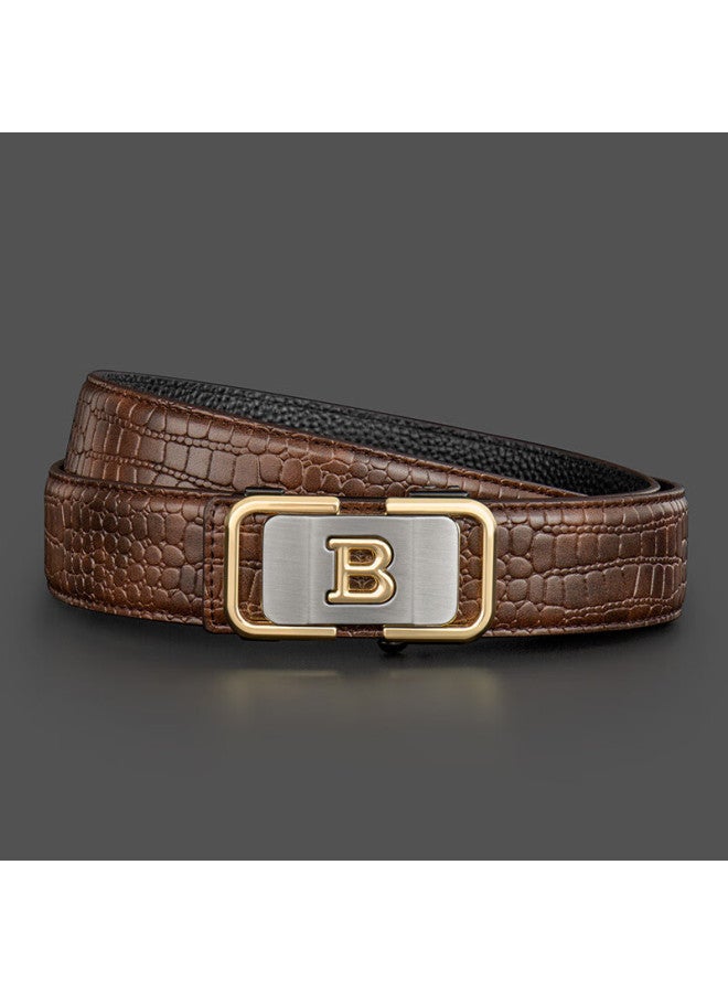 Cow Leather Belt For Men With Automatic Buckle, Gift Box, Business Casual Light Luxury Crocodile Pattern Trouser Belt, Gift 1002 Coffee Color - Image 5