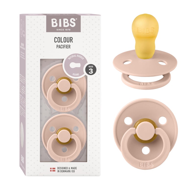 BIBS Colour Soother 2-Pack, BPA Free Dummy Pacifier, Round Natural Rubber Latex, Made in Denmark, Size 3 (18+ Months), Blush - Image 1