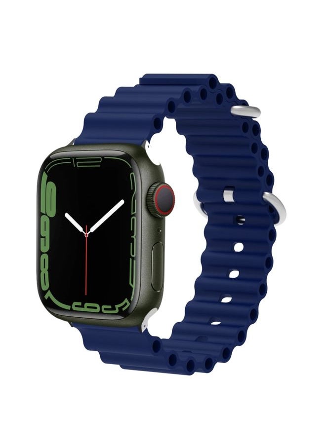 Generic - Replacement Strap Ocean Silicone Metal Head Watch Band For Apple Watch Series 9&8&7 41mm / SE 3&SE 2&6&SE&5&4 40mm / 3&2&1 38mm Dark Blue - Image 1