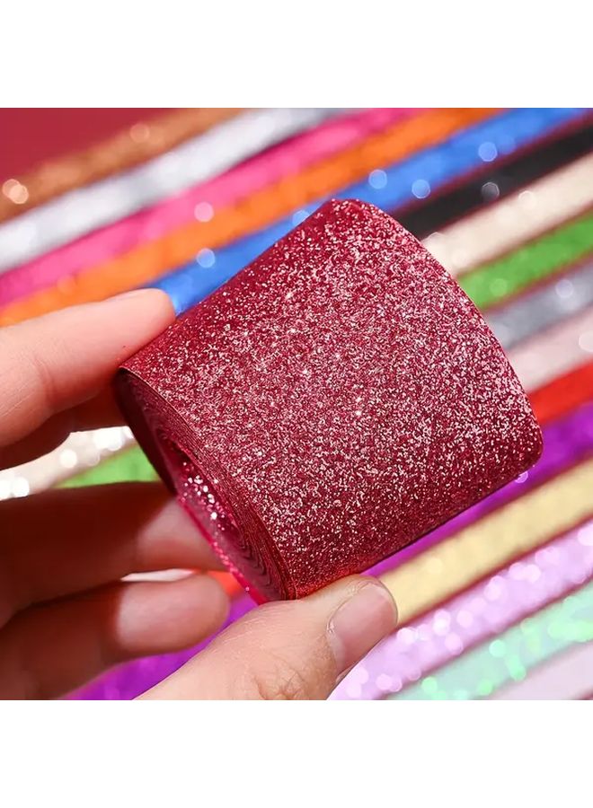 1 Roll Of 5 Yard Polyester Fine Glitter Colored Ribbon 25mm For DIY Handicrafts Gift Wrapping Wedding Decoration Christmas Decoration And Sewing Supplies - Image 4