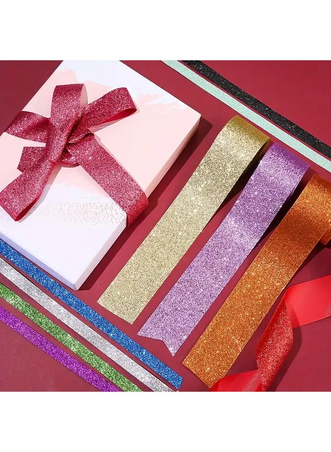 1 Roll Of 5 Yard Polyester Fine Glitter Colored Ribbon 25mm For DIY Handicrafts Gift Wrapping Wedding Decoration Christmas Decoration And Sewing Supplies - Image 1