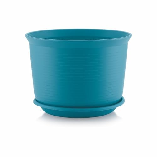 INKULTURE 10 Inch Plastic Round Flower Pots with Tray for Home Planters, Terrace, Garden Etc | Pack of 05 | Peacock | for Home Indoor & Outdoor Gardening Plants - Image 5