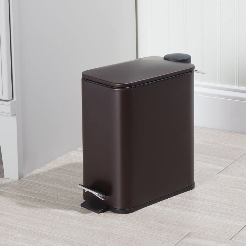 mDesign Rectangular Pedal Bin â€“ 5 L Metal Waste Bin with Pedal, Lid and Plastic Bucket Insert â€“ Household Rubbish Bin for Bathroom, Kitchen and Office â€“ Bronze - Image 3