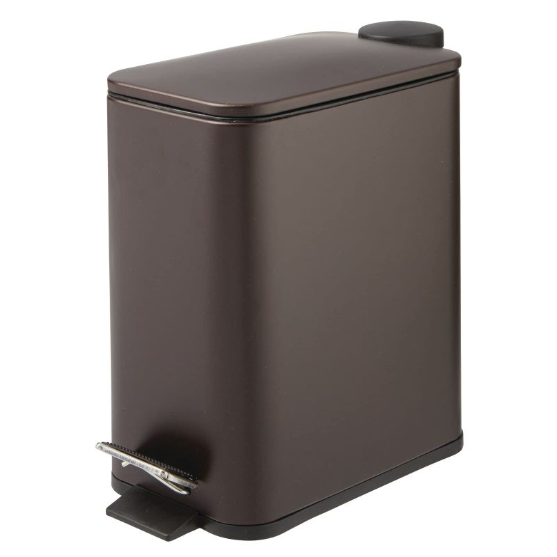 mDesign Rectangular Pedal Bin â€“ 5 L Metal Waste Bin with Pedal, Lid and Plastic Bucket Insert â€“ Household Rubbish Bin for Bathroom, Kitchen and Office â€“ Bronze - Image 1