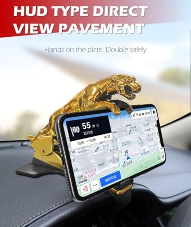 ARKOSKNIGHT Car Phone Holder - Multi-Functional Jaguar-Inspired Dashboard Mount for 6.5'' Phones, HUD-Style Direct Viewing & Decorative Automotive Accessory  (Gold) - Image 4