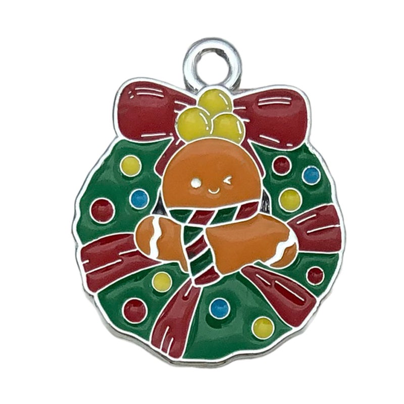 White K Oil Drop Alloy Santa Christmas Tree DIY Earring Pendants Wreath 23x20mm-1.9g-19666