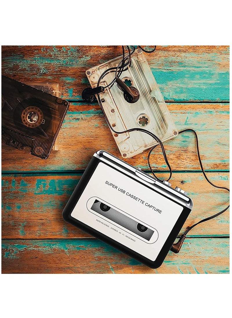 SYOSI - Portable Cassette Player/Cassette to MP3 Converter Capture Cassette Tape to MP3/CD Audio via USB –Converter Retro with Earphones, Compatible with Cell Phone Charger | USB Cable & User Manual Included - Image 1