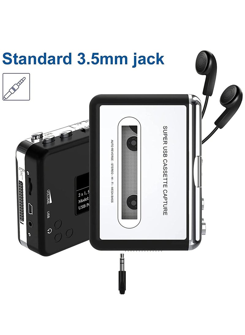 SYOSI - Portable Cassette Player/Cassette to MP3 Converter Capture Cassette Tape to MP3/CD Audio via USB –Converter Retro with Earphones, Compatible with Cell Phone Charger | USB Cable & User Manual Included - Image 1