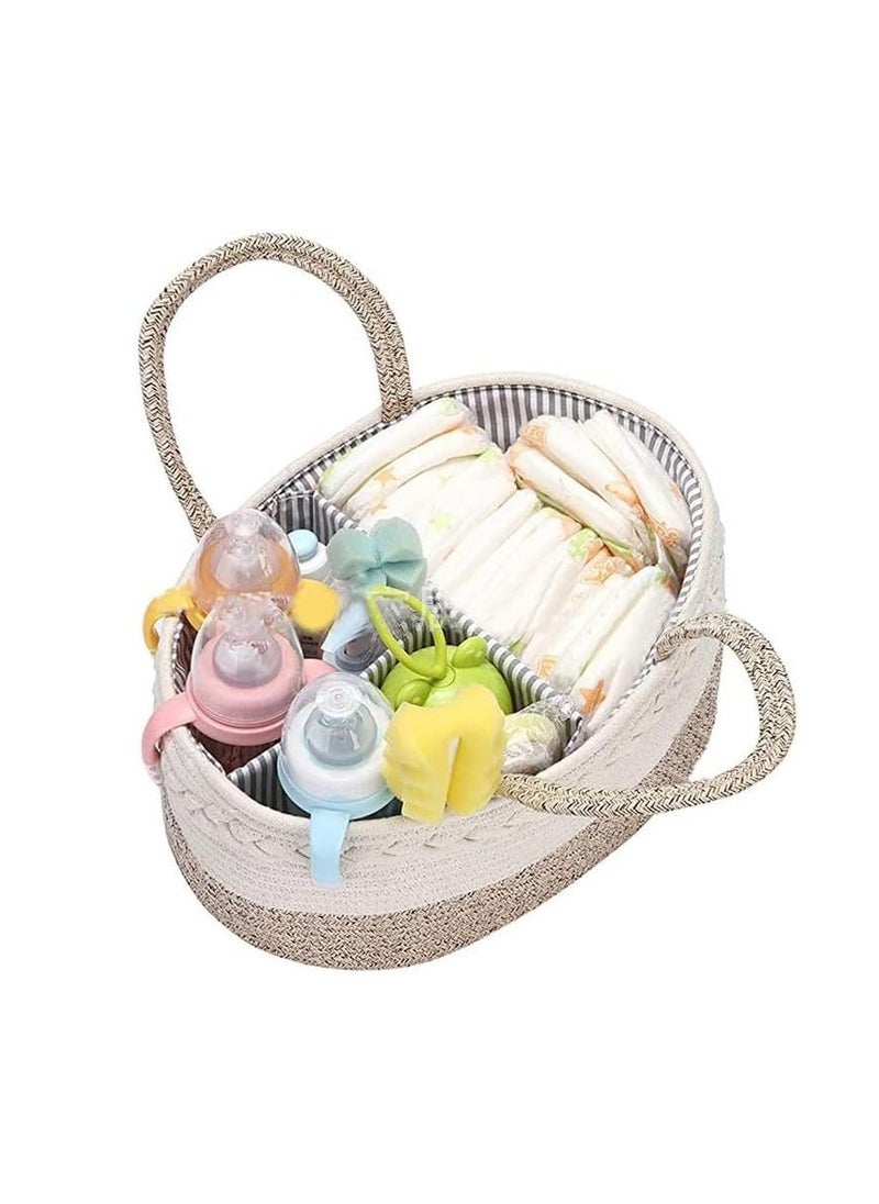 San Yi 2 in 1 Baby Diaper Caddy Organizer, 100% Cotton Rope Diaper Storage Basket, Nursery Diaper Organizer for Newborn Boys Girls (Brown)  - Image 2