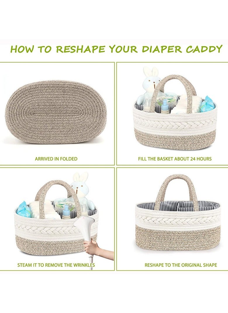 San Yi 2 in 1 Baby Diaper Caddy Organizer, 100% Cotton Rope Diaper Storage Basket, Nursery Diaper Organizer for Newborn Boys Girls (Brown)  - Image 3