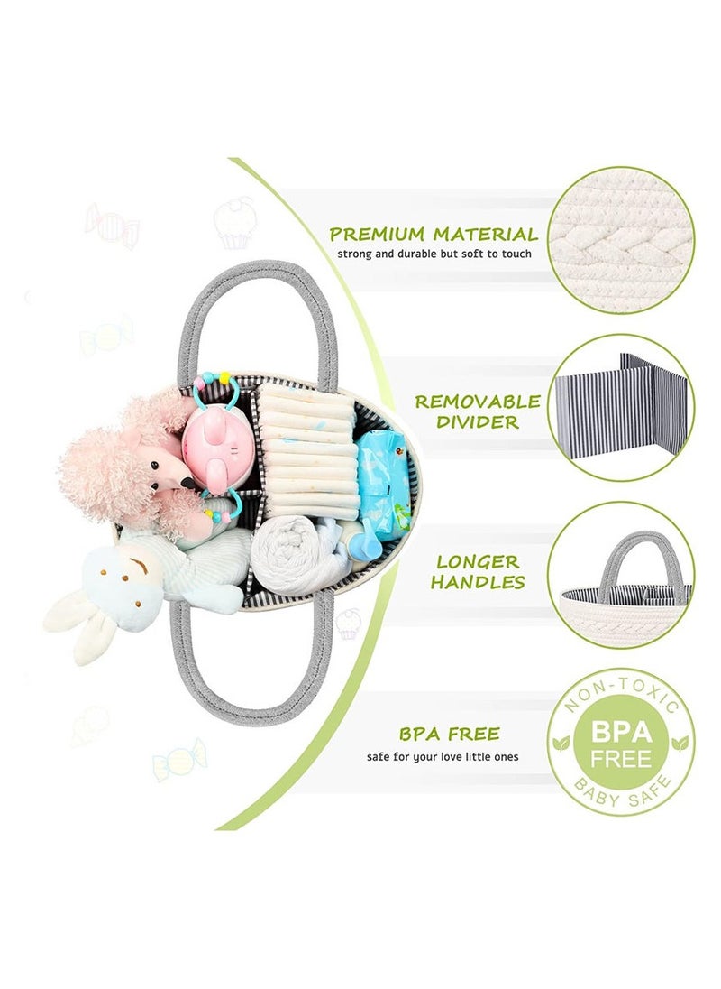 San Yi 2 in 1 Baby Diaper Caddy Organizer, 100% Cotton Rope Diaper Storage Basket, Nursery Diaper Organizer for Newborn Boys Girls (Brown)  - Image 4