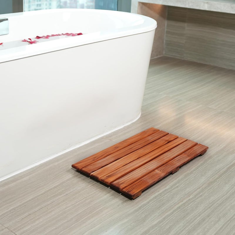 VaeFae Teak Shower Mat, Non-Slip Bath Mat, Luxury Spa Mat, Wooden Mat for Bathtub, 20 x 13 in - Image 5