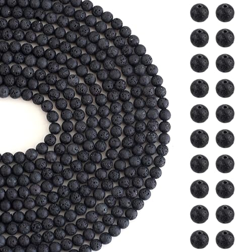 HERZWILD 630Pcs Lava Beads Natural Black Lava Stone Beads Round Stone Bead Natural Gemstone Bead for Bracelets Necklace Jewelry Making(6mm) - Image 1
